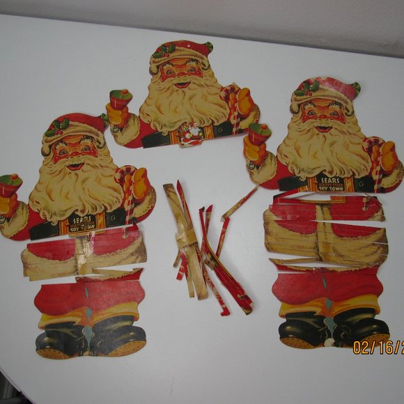 lot 3 Vintage Christmas Sears Happi Time Toy Town Santa Cardboard Display - Picture 1 of 8